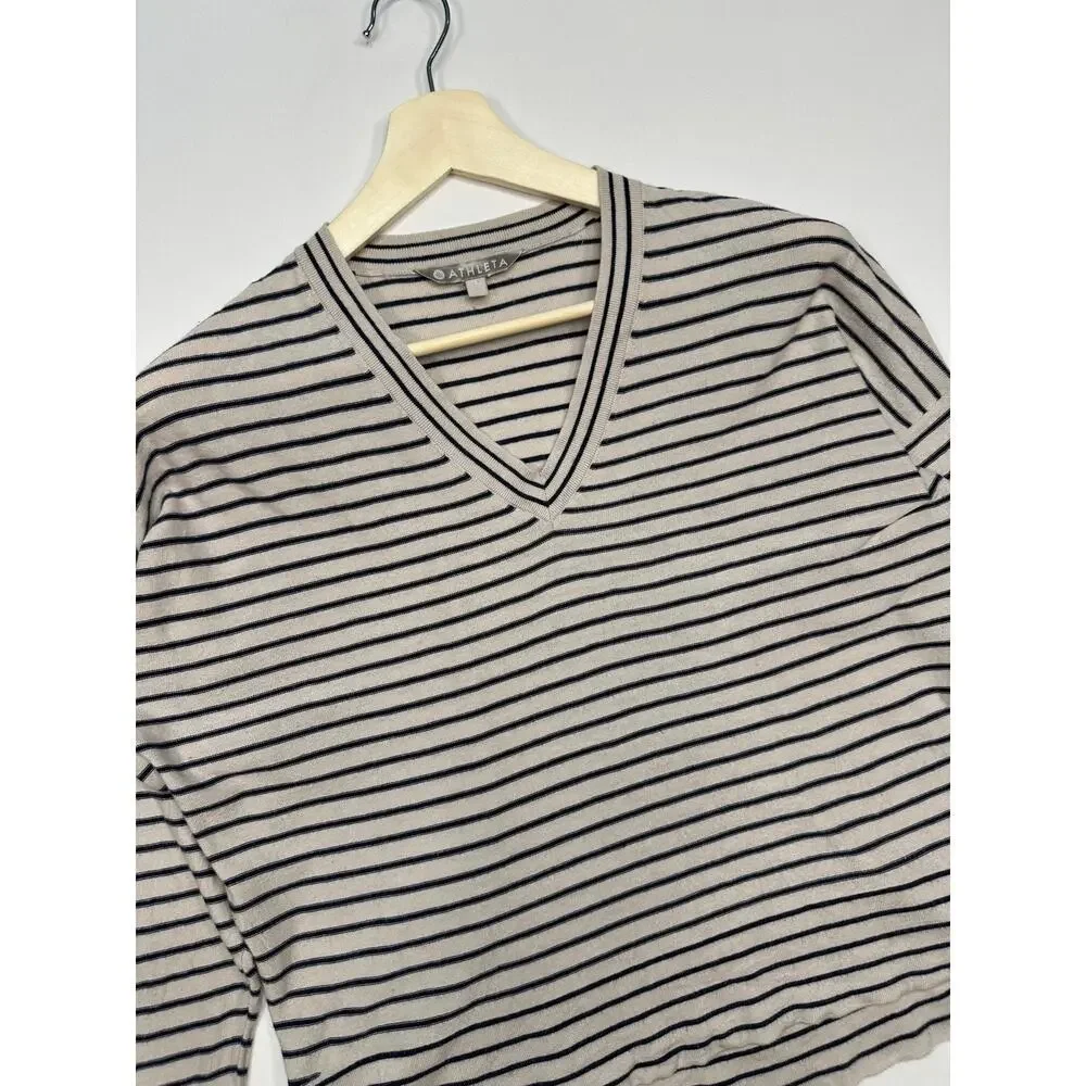 Athleta Retreat Striped V-Neck Sweater Silk/Cashmere Size Small